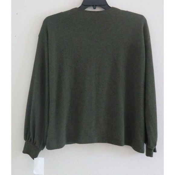 H by Bordeaux Women's Sz M Dark Olive Fleece Boxy Long Sleeve Sweatshirt - Picture 2 of 7